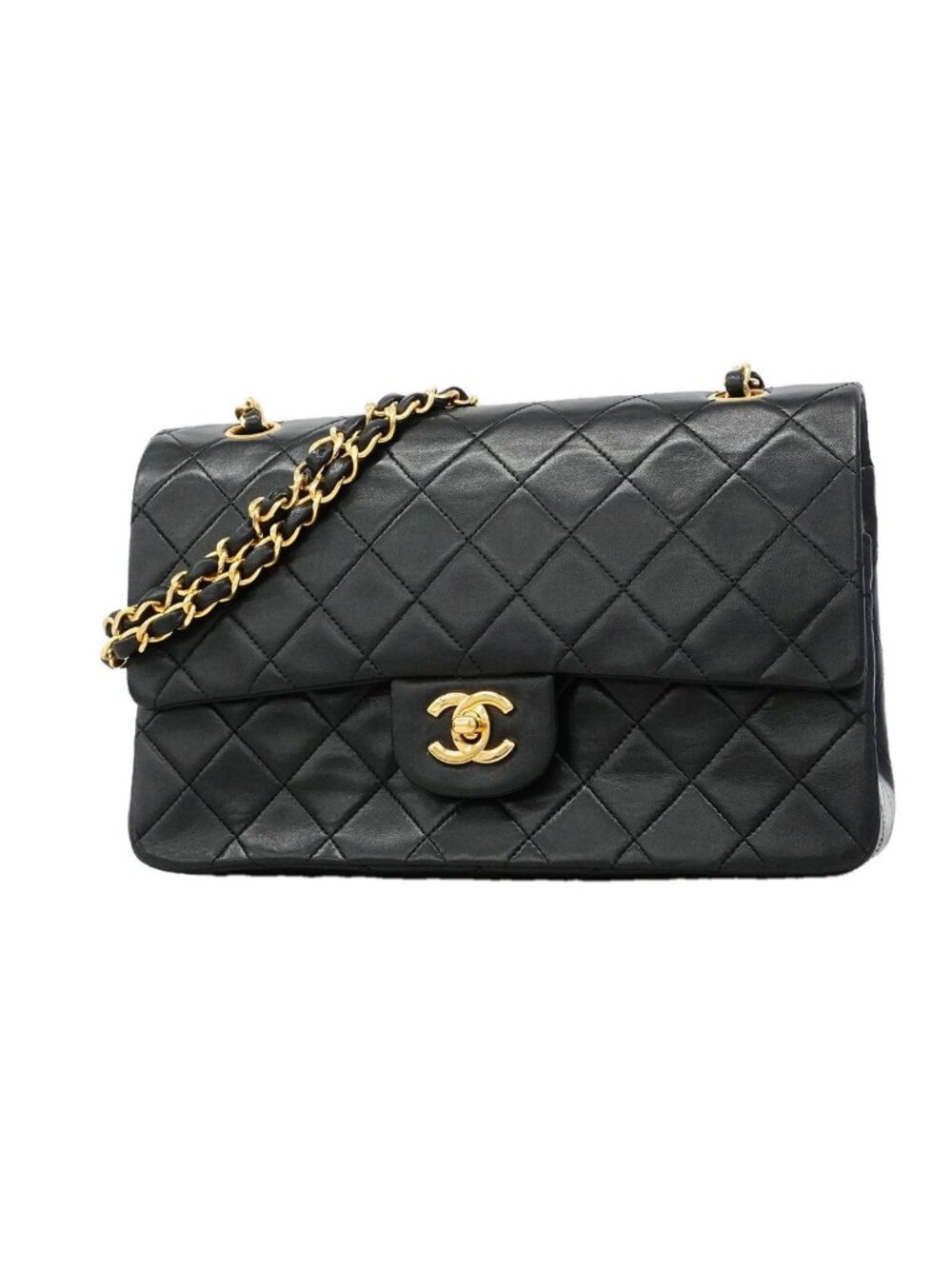 Chanel Shoulder Bag Quilted Lambskin Black Gold